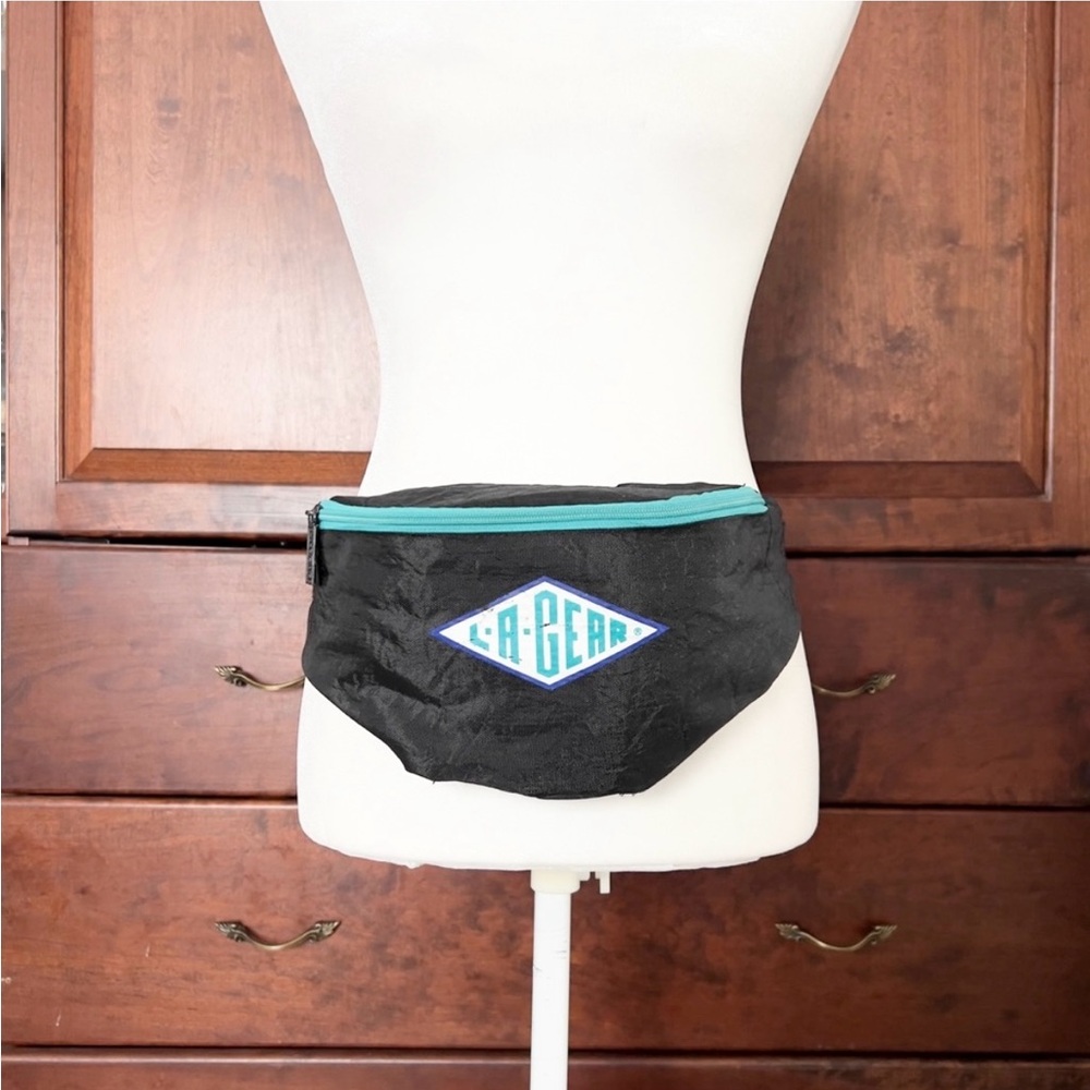 Vintage L.A. Gear Black and Teal Fanny Pack Belt Bag - Picture 2 of 14
